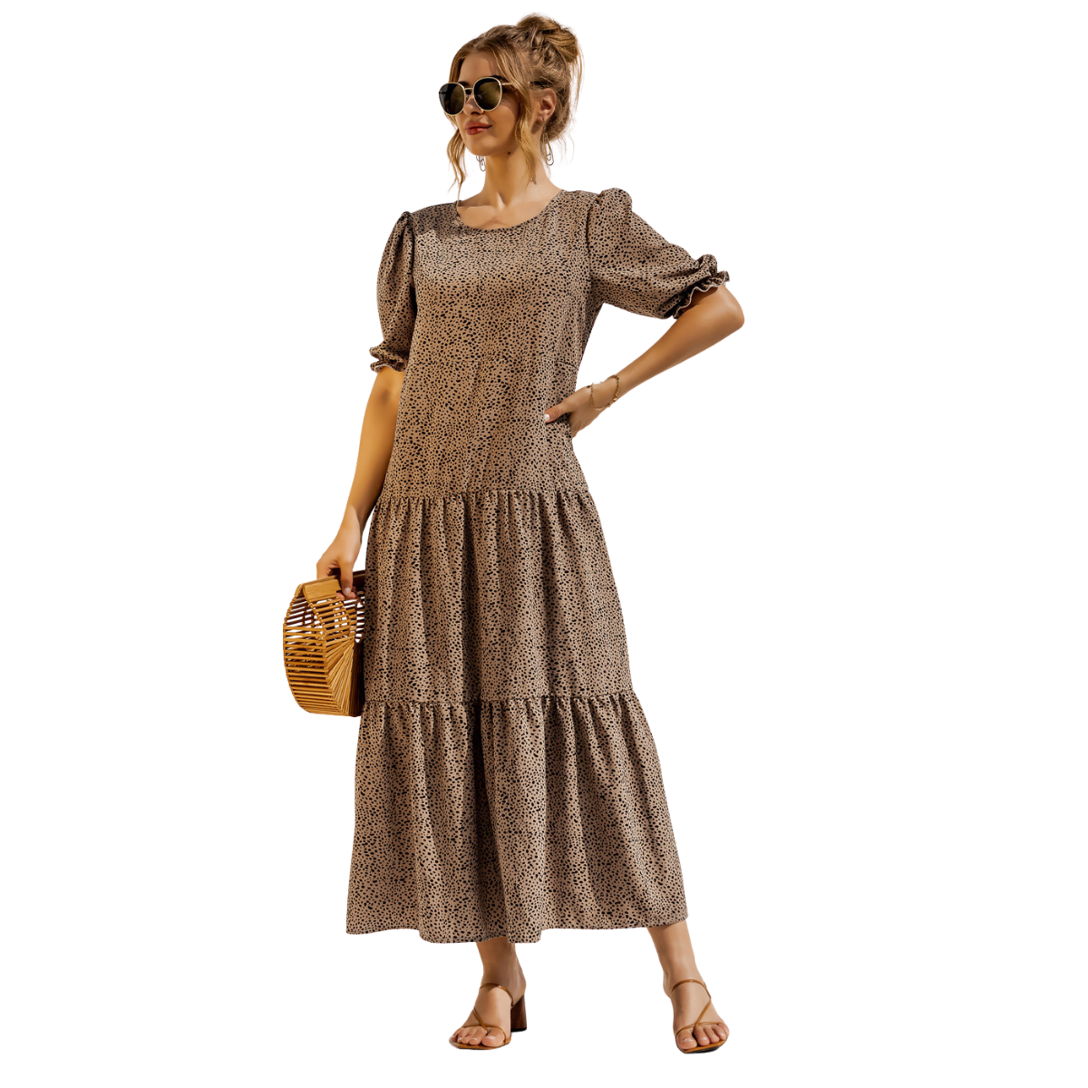 Vestido Midi de Cuadros con Manga Corta Zagreb