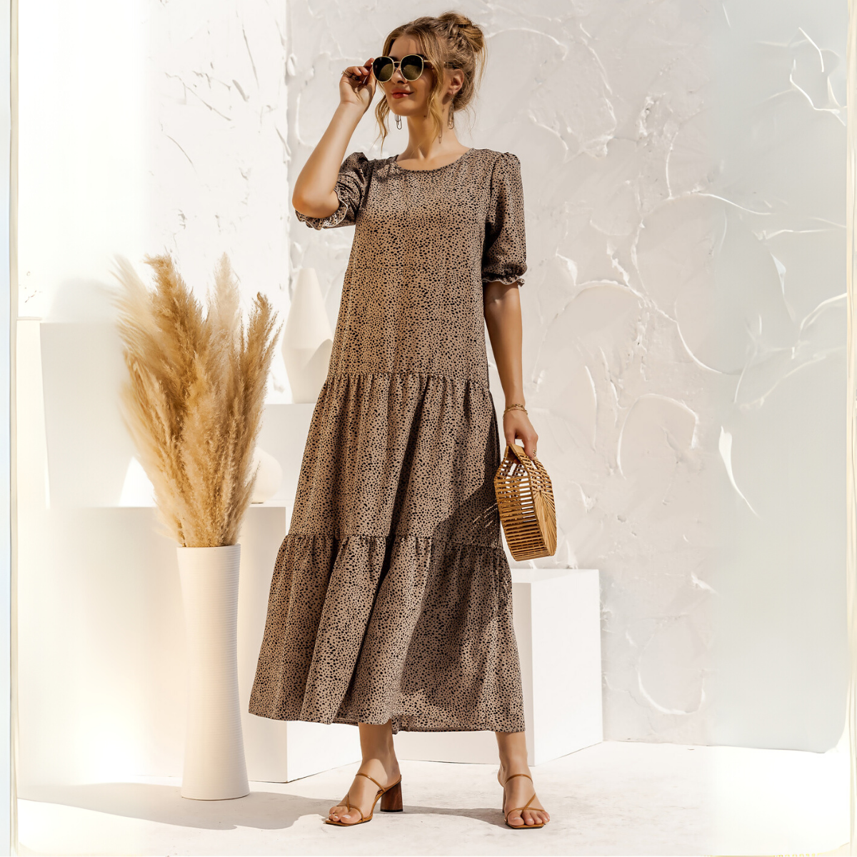 Vestido Midi de Cuadros con Manga Corta Zagreb