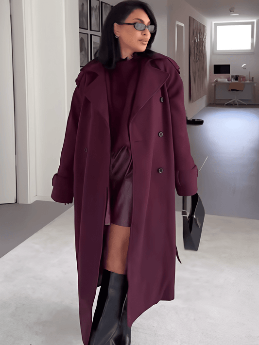 Leonarda | Sobretodo Largo de Lana Batida con Solapas Botones