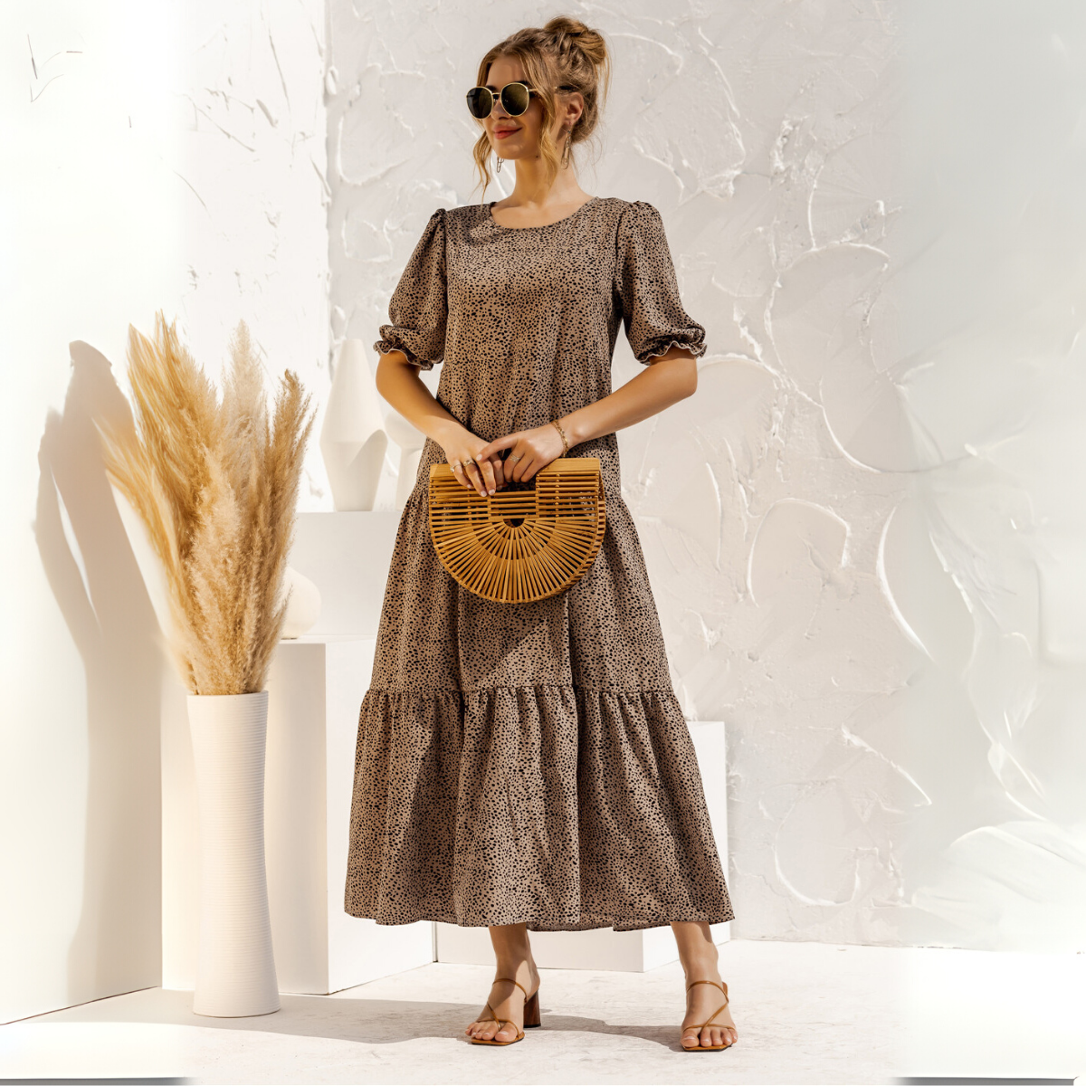 Vestido Midi de Cuadros con Manga Corta Zagreb