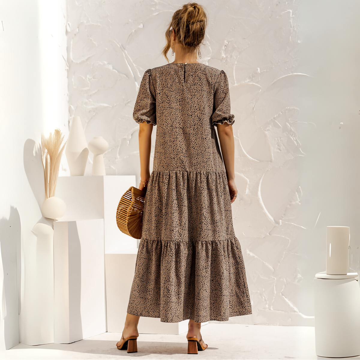 Vestido Midi de Cuadros con Manga Corta Zagreb