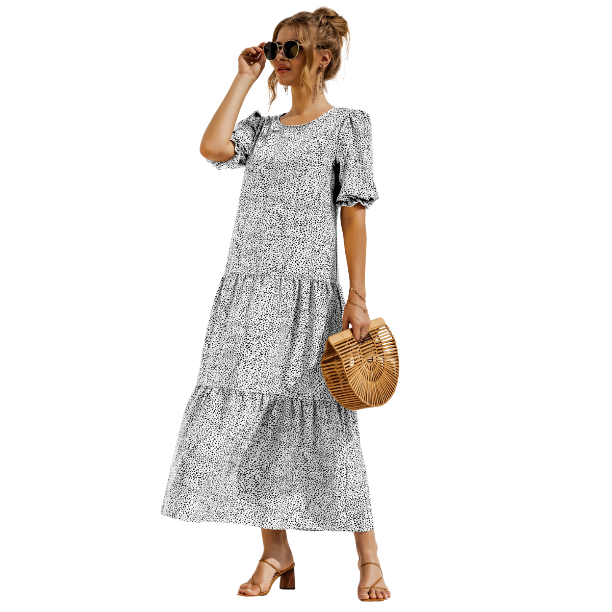 Vestido Midi de Cuadros con Manga Corta Zagreb