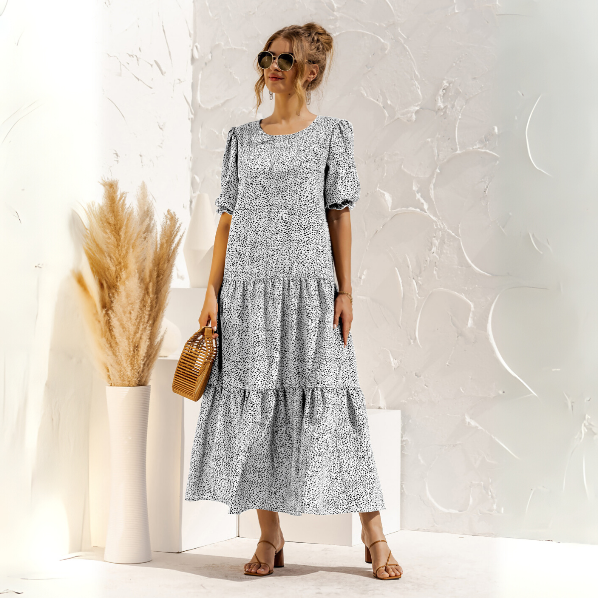 Vestido Midi de Cuadros con Manga Corta Zagreb