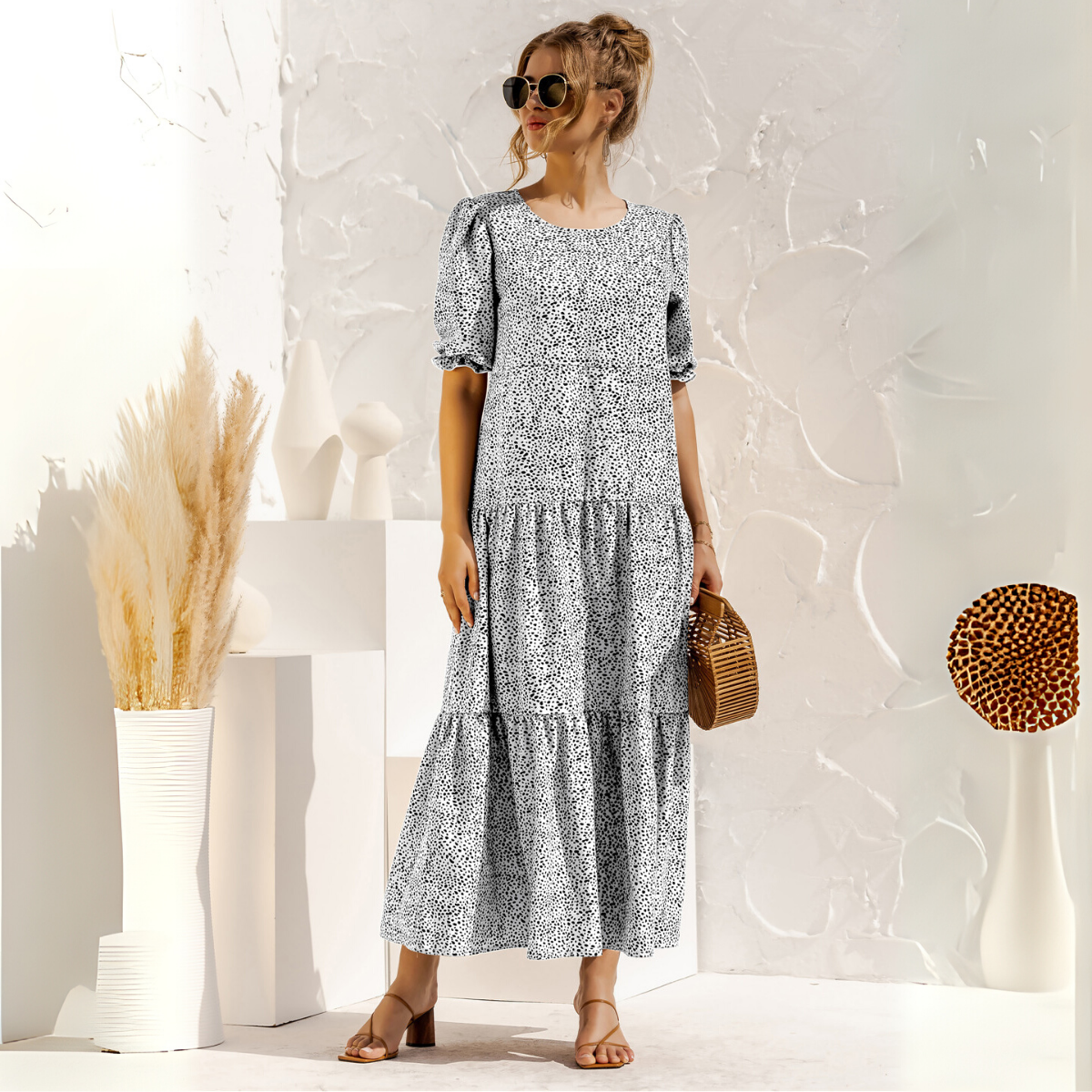 Vestido Midi de Cuadros con Manga Corta Zagreb