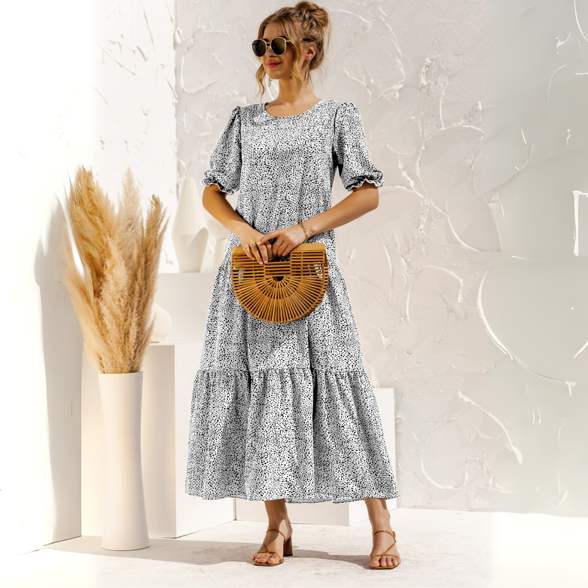 Vestido Midi de Cuadros con Manga Corta Zagreb