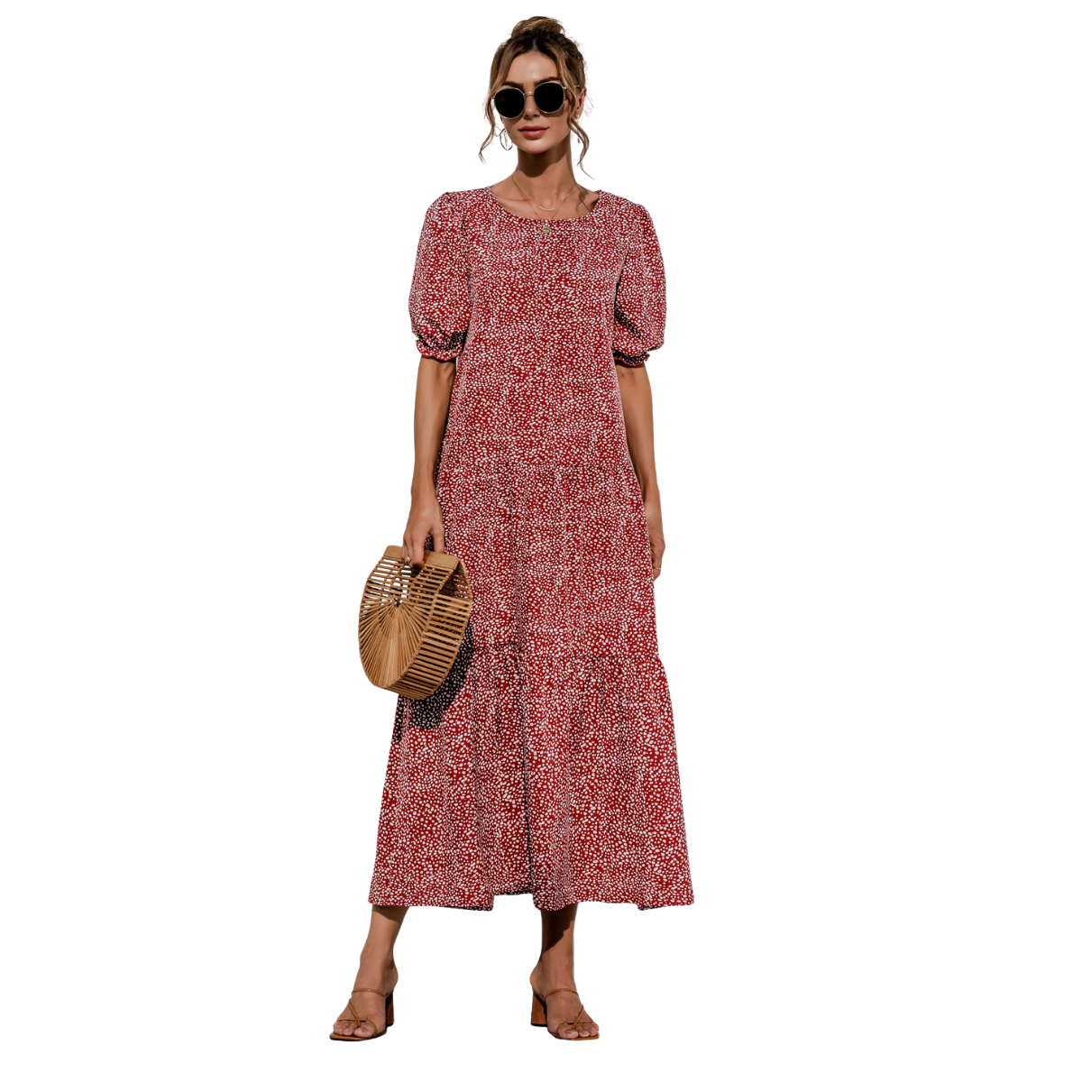 Vestido Midi de Cuadros con Manga Corta Zagreb