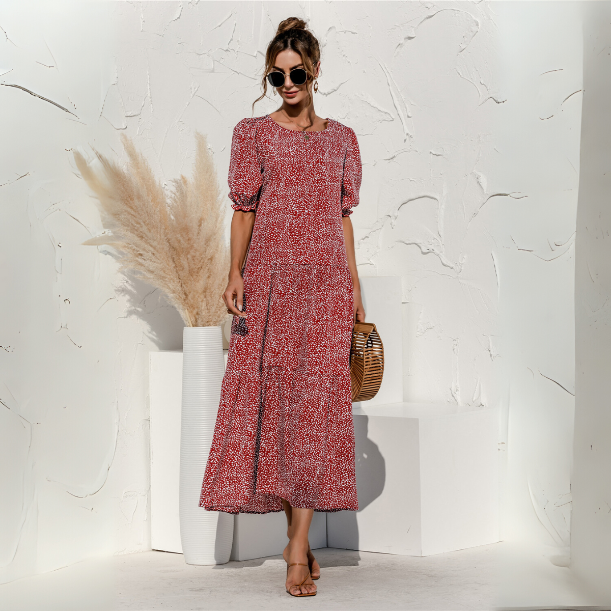 Vestido Midi de Cuadros con Manga Corta Zagreb