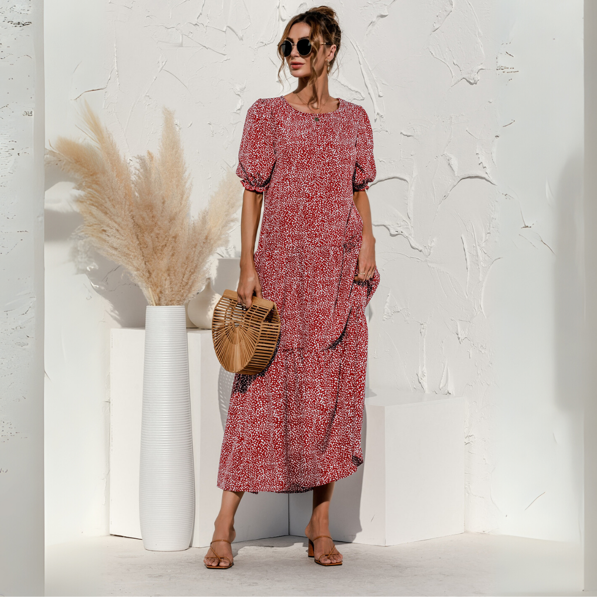 Vestido Midi de Cuadros con Manga Corta Zagreb