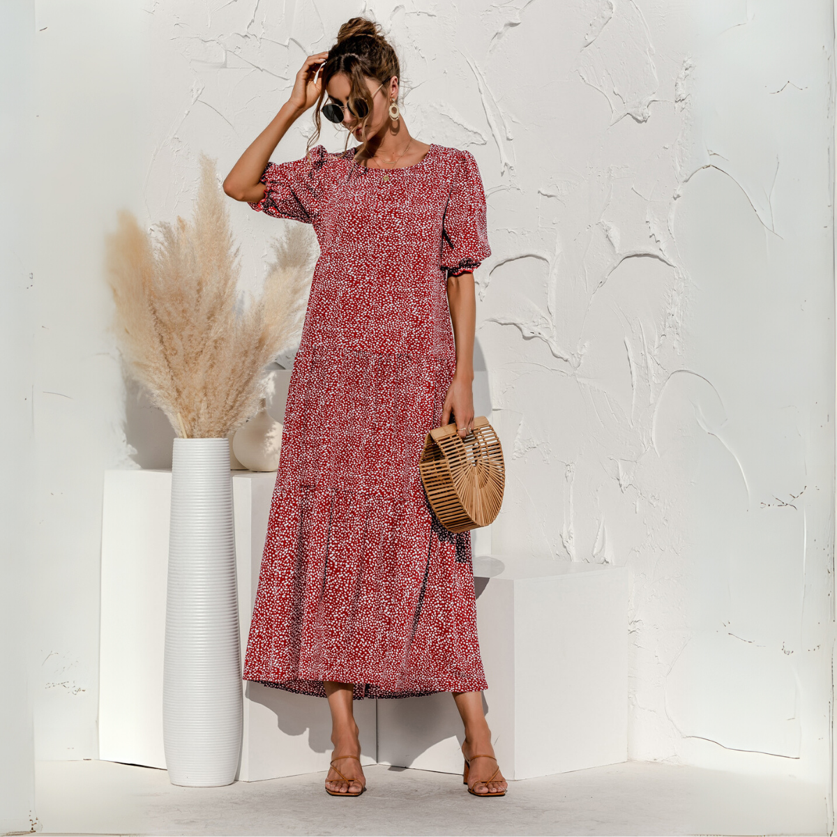 Vestido Midi de Cuadros con Manga Corta Zagreb