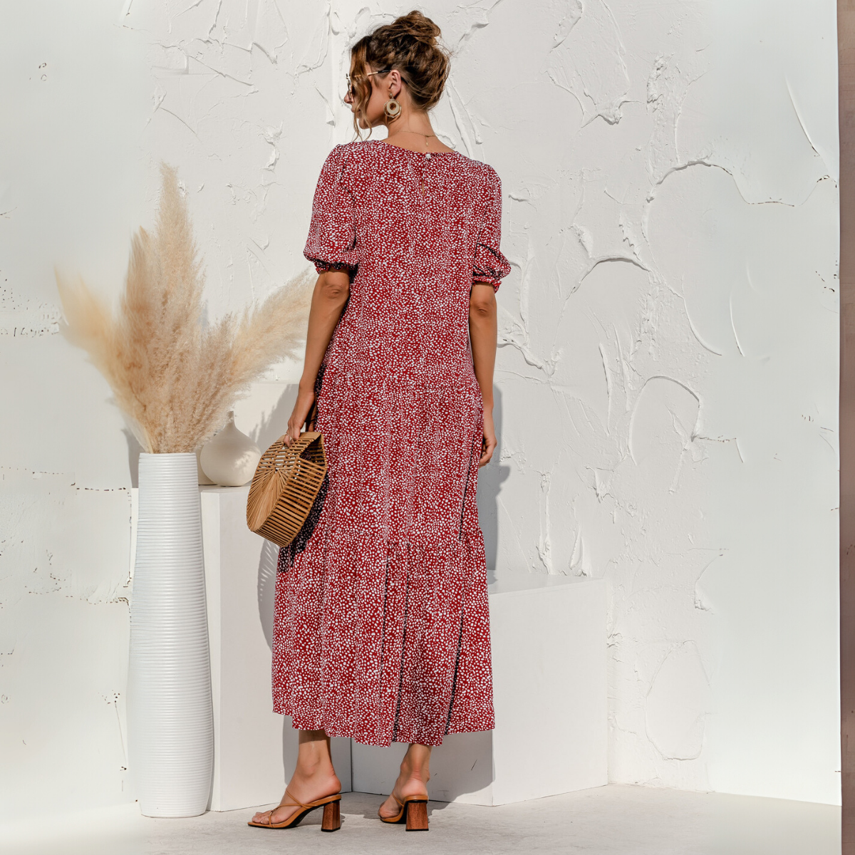 Vestido Midi de Cuadros con Manga Corta Zagreb
