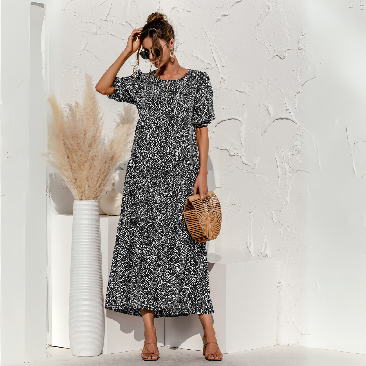 Vestido Midi de Cuadros con Manga Corta Zagreb