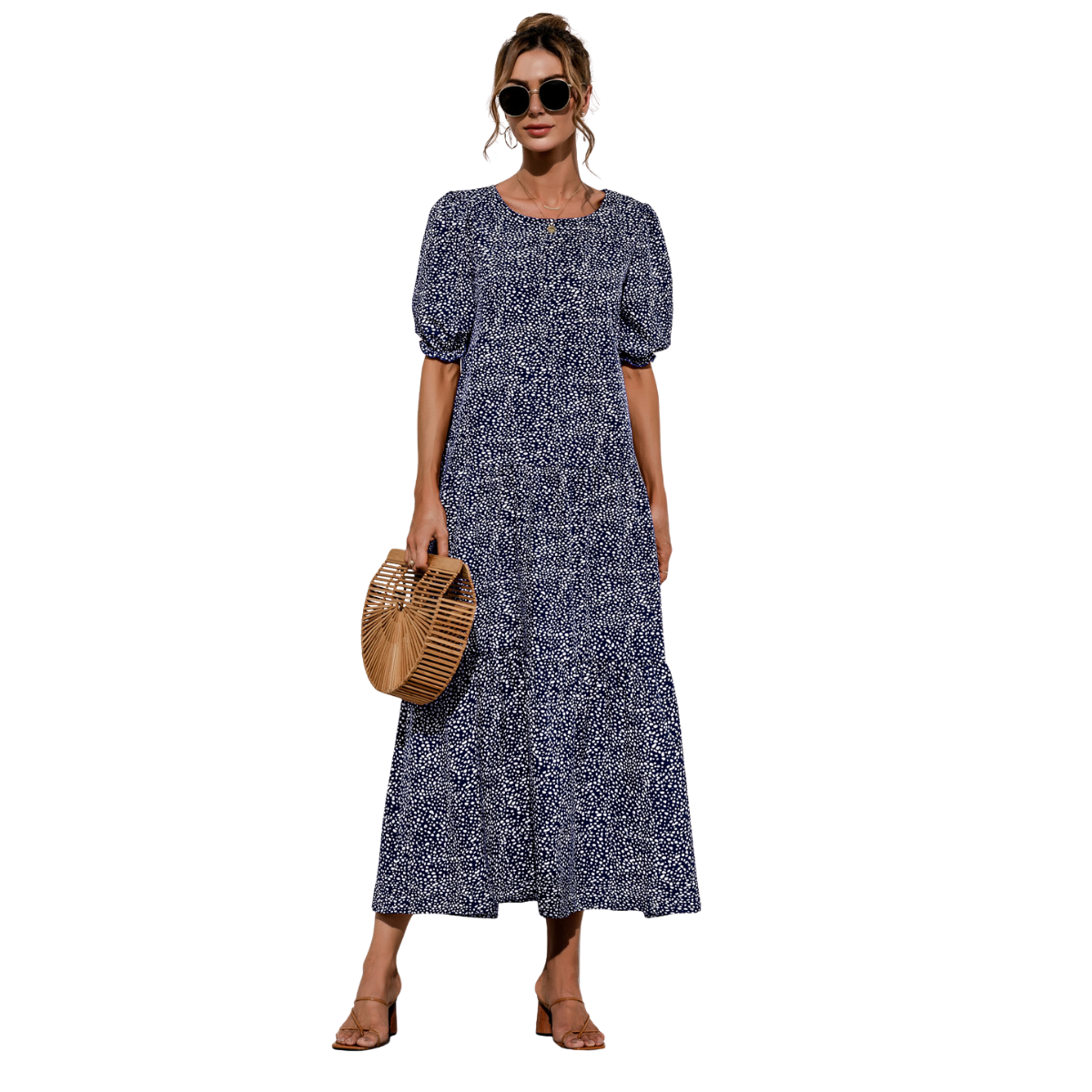 Vestido Midi de Cuadros con Manga Corta Zagreb