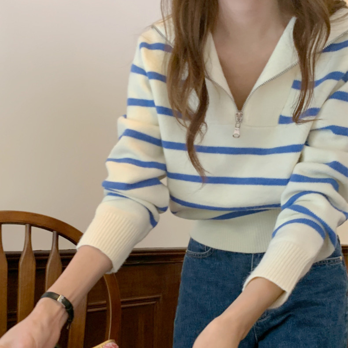 Martina | Suéter de Rayas con Cremallera y Cuello Alto