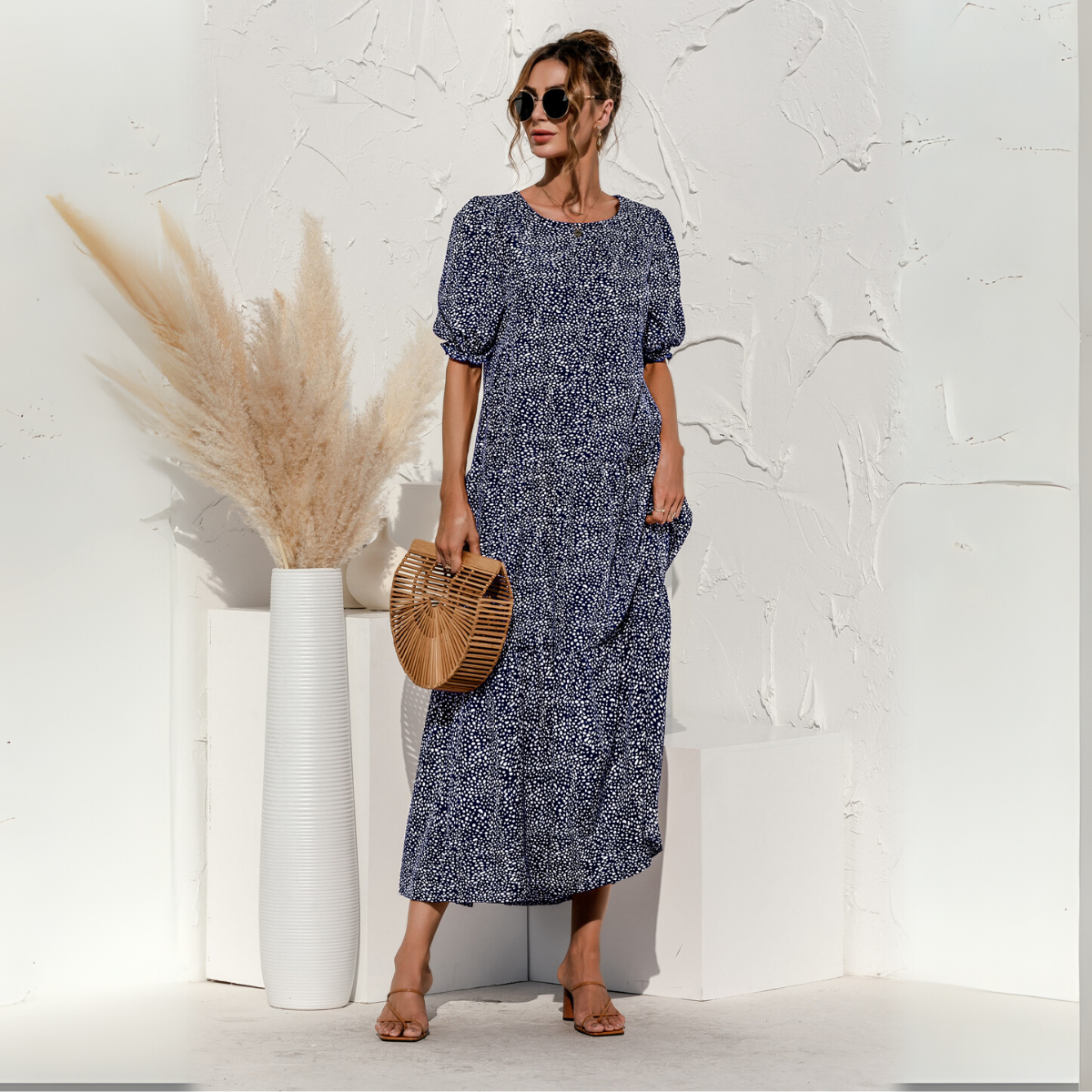 Vestido Midi de Cuadros con Manga Corta Zagreb