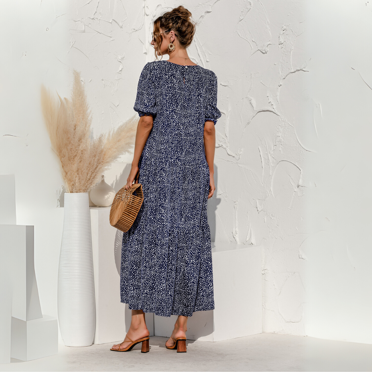 Vestido Midi de Cuadros con Manga Corta Zagreb