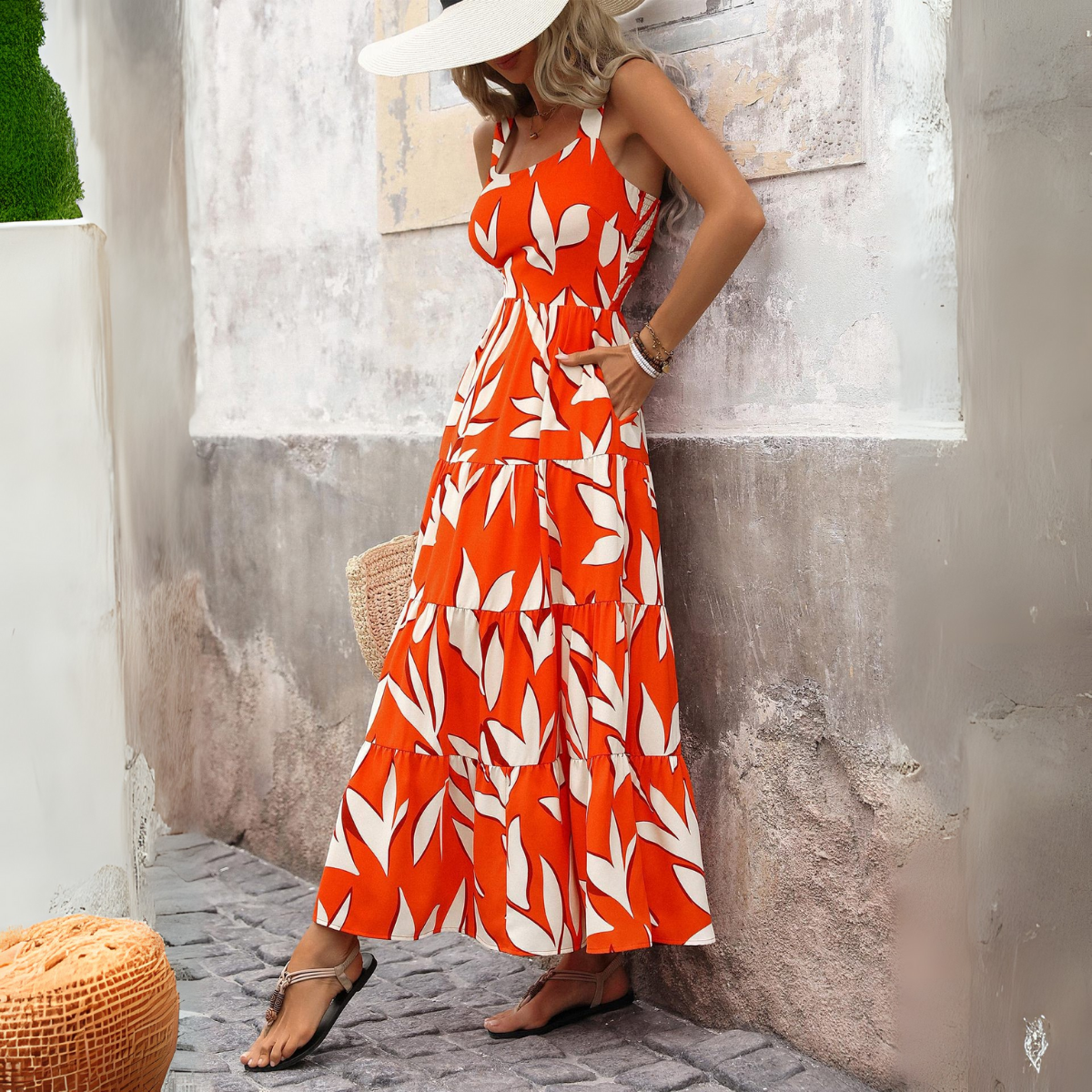Vestido Largo sin Mangas Estampado París