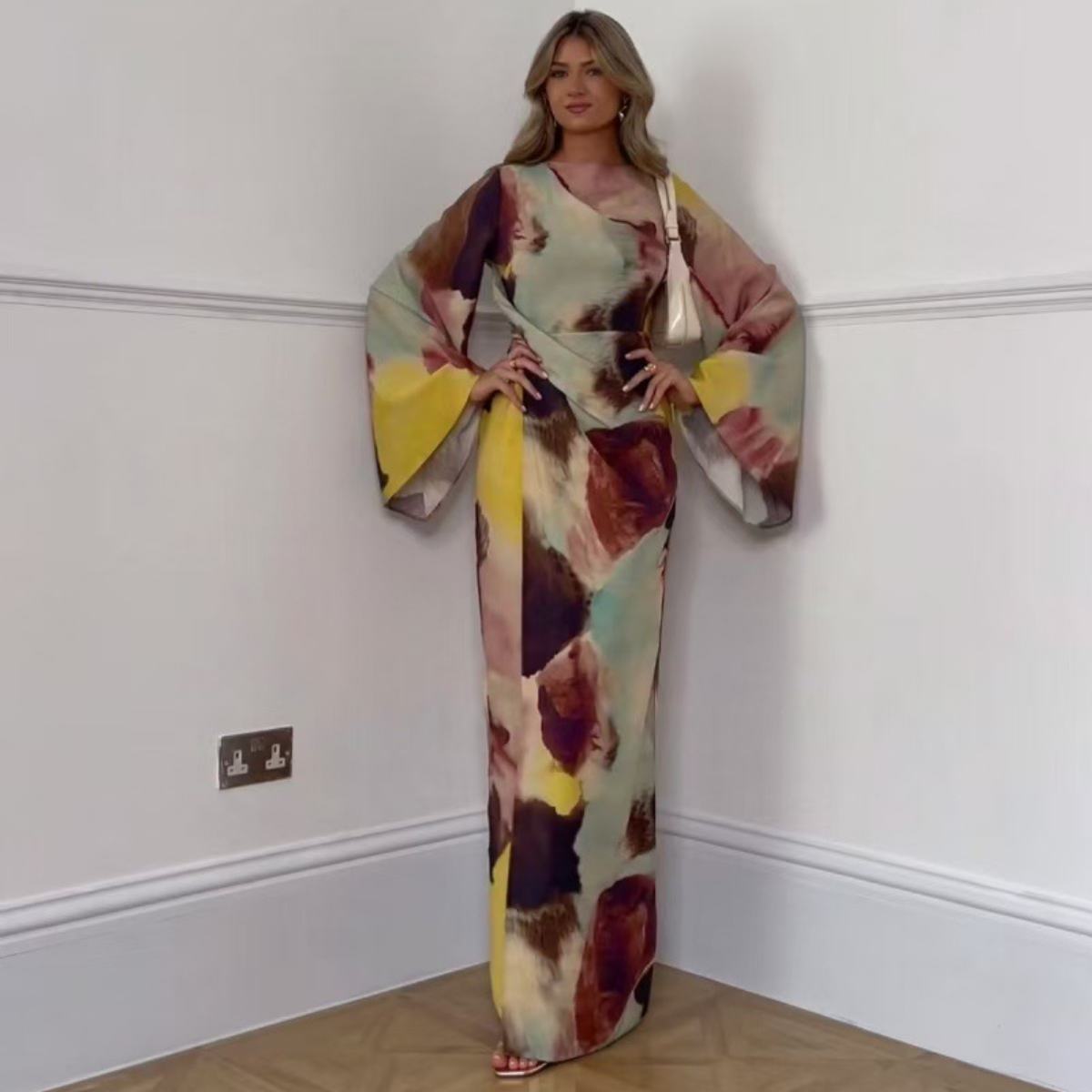 Vestido largo estampado con manga larga Krakovia
