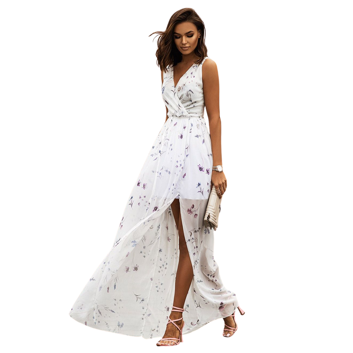 Vestido Largo con Abertura Estampado Floral Almeria