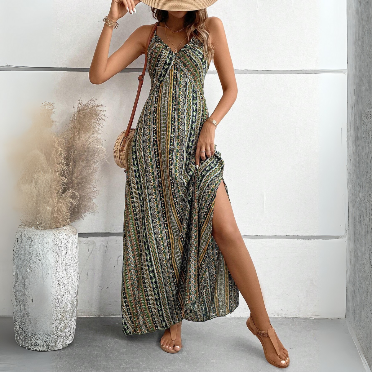 Vestido Largo de Rayas sin Mangas Nice