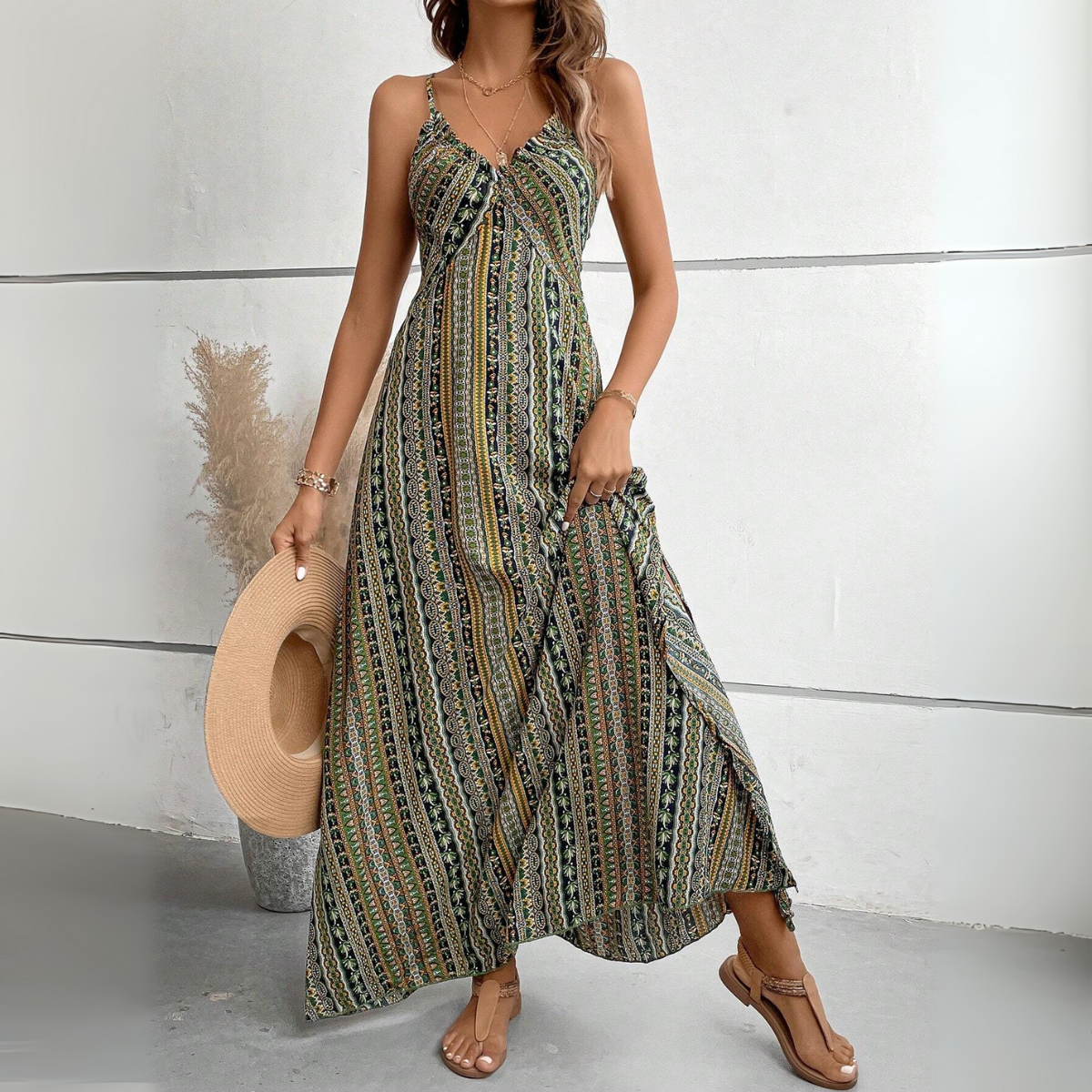 Vestido Largo de Rayas sin Mangas Nice