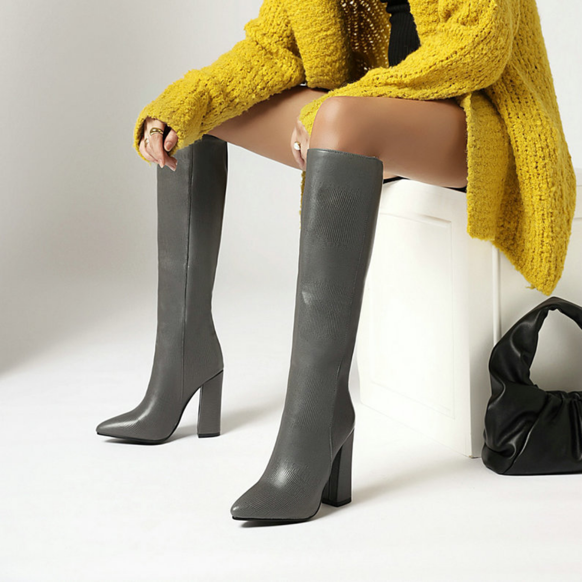 Bota Alta de Piel con Tacón Houston