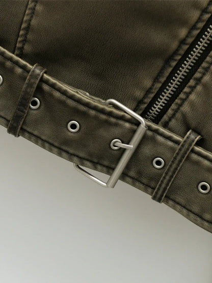 Agripina | Chaqueta de piel sintética con cinturón y cremallera para uso urbano.