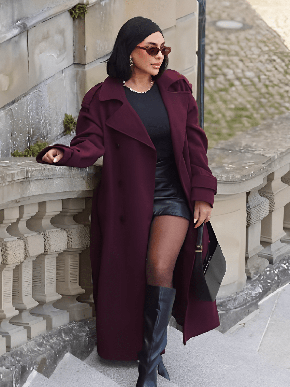 Leonarda | Sobretodo Largo de Lana Batida con Solapas Botones