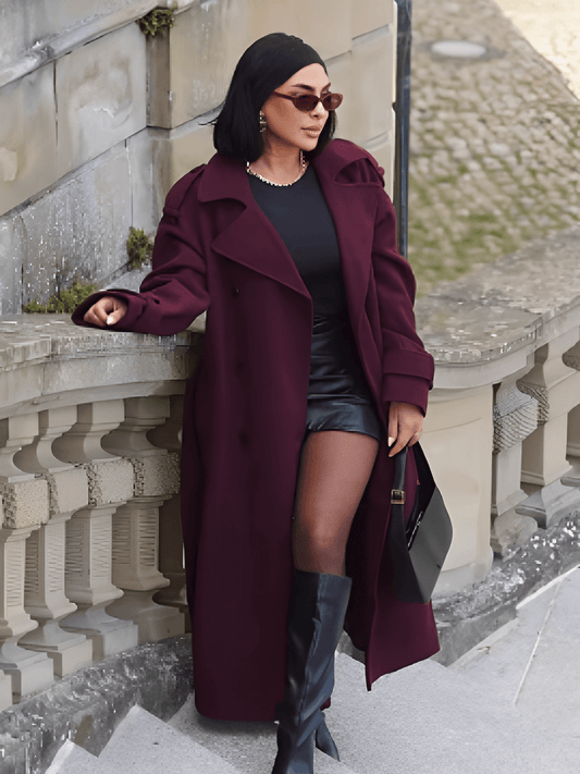 Leonarda | Sobretodo Largo de Lana Batida con Solapas Botones