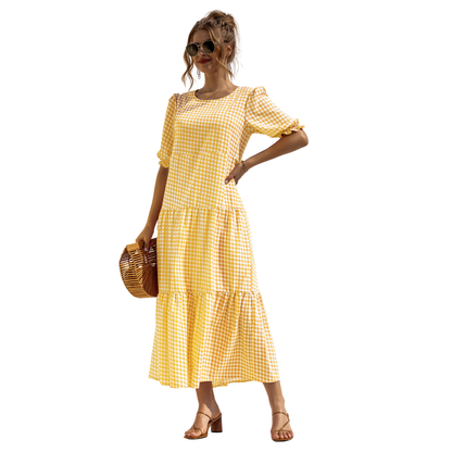 Vestido Midi de Cuadros con Manga Corta Zagreb