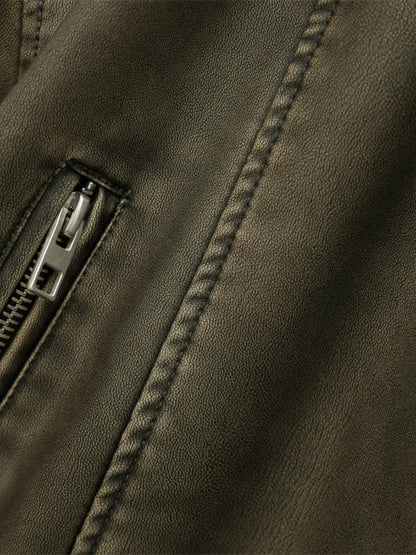 Agripina | Chaqueta de piel sintética con cinturón y cremallera para uso urbano.