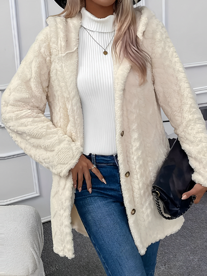 Casilda | Abrigo Teddy Peluciado Con Capuz Texturizado Lana