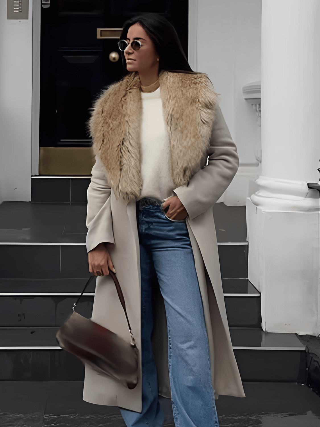 Quirina | Abrigo de lana con cuello de piel y cierre de botones