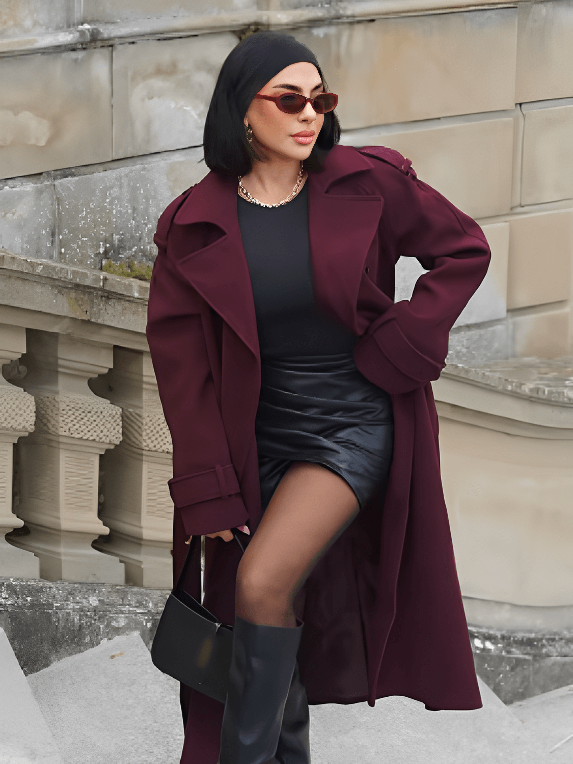 Leonarda | Sobretodo Largo de Lana Batida con Solapas Botones