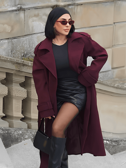 Leonarda | Sobretodo Largo de Lana Batida con Solapas Botones