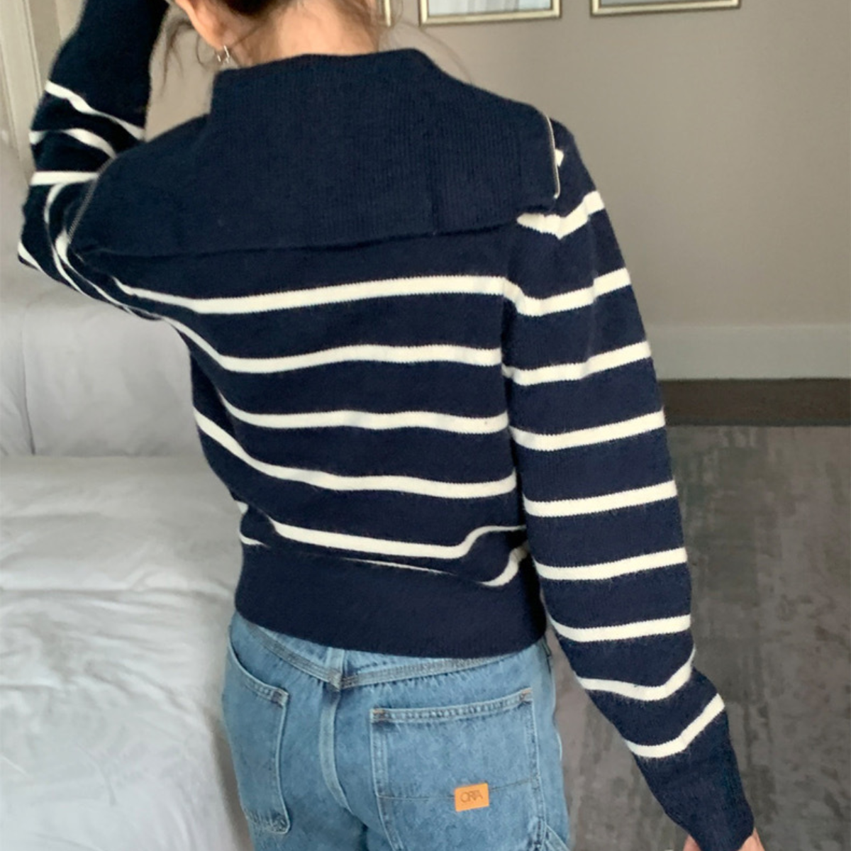 Martina | Suéter de Rayas con Cremallera y Cuello Alto