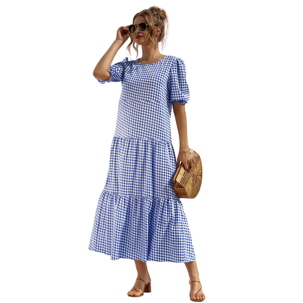 Vestido Midi de Cuadros con Manga Corta Zagreb