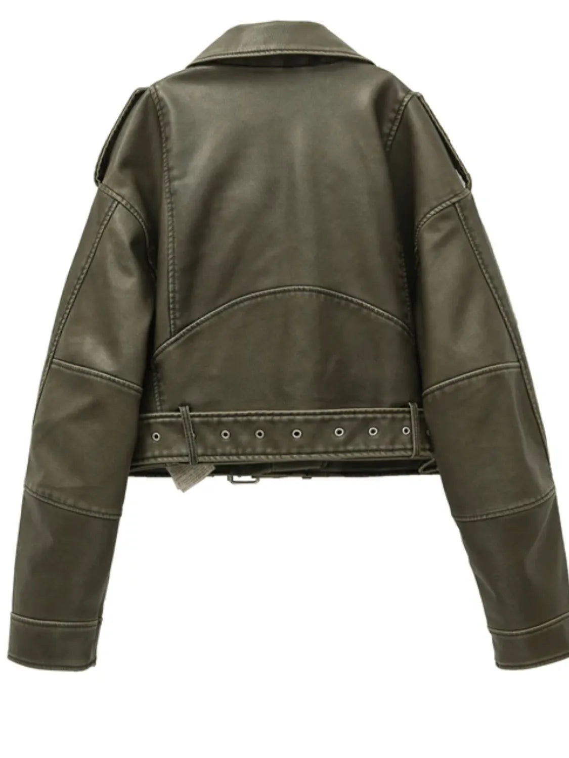 Agripina | Chaqueta de piel sintética con cinturón y cremallera para uso urbano.