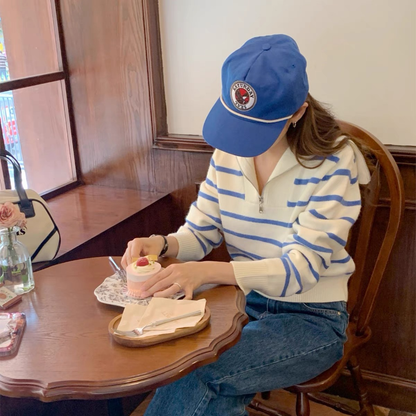 Martina | Suéter de Rayas con Cremallera y Cuello Alto