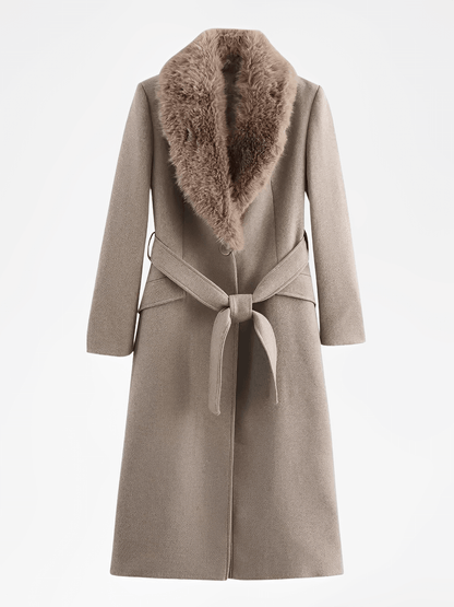 Quirina | Abrigo de lana con cuello de piel y cierre de botones