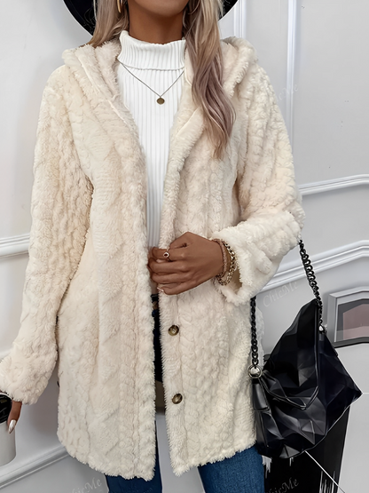 Casilda | Abrigo Teddy Peluciado Con Capuz Texturizado Lana