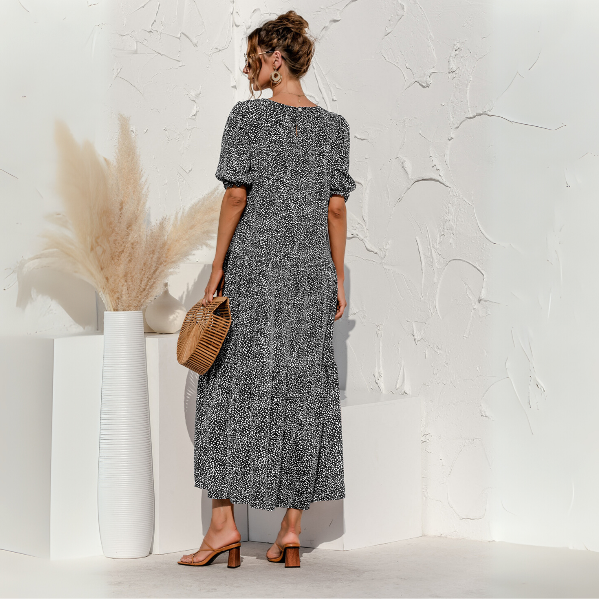 Vestido Midi de Cuadros con Manga Corta Zagreb