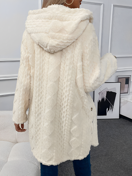 Casilda | Abrigo Teddy Peluciado Con Capuz Texturizado Lana