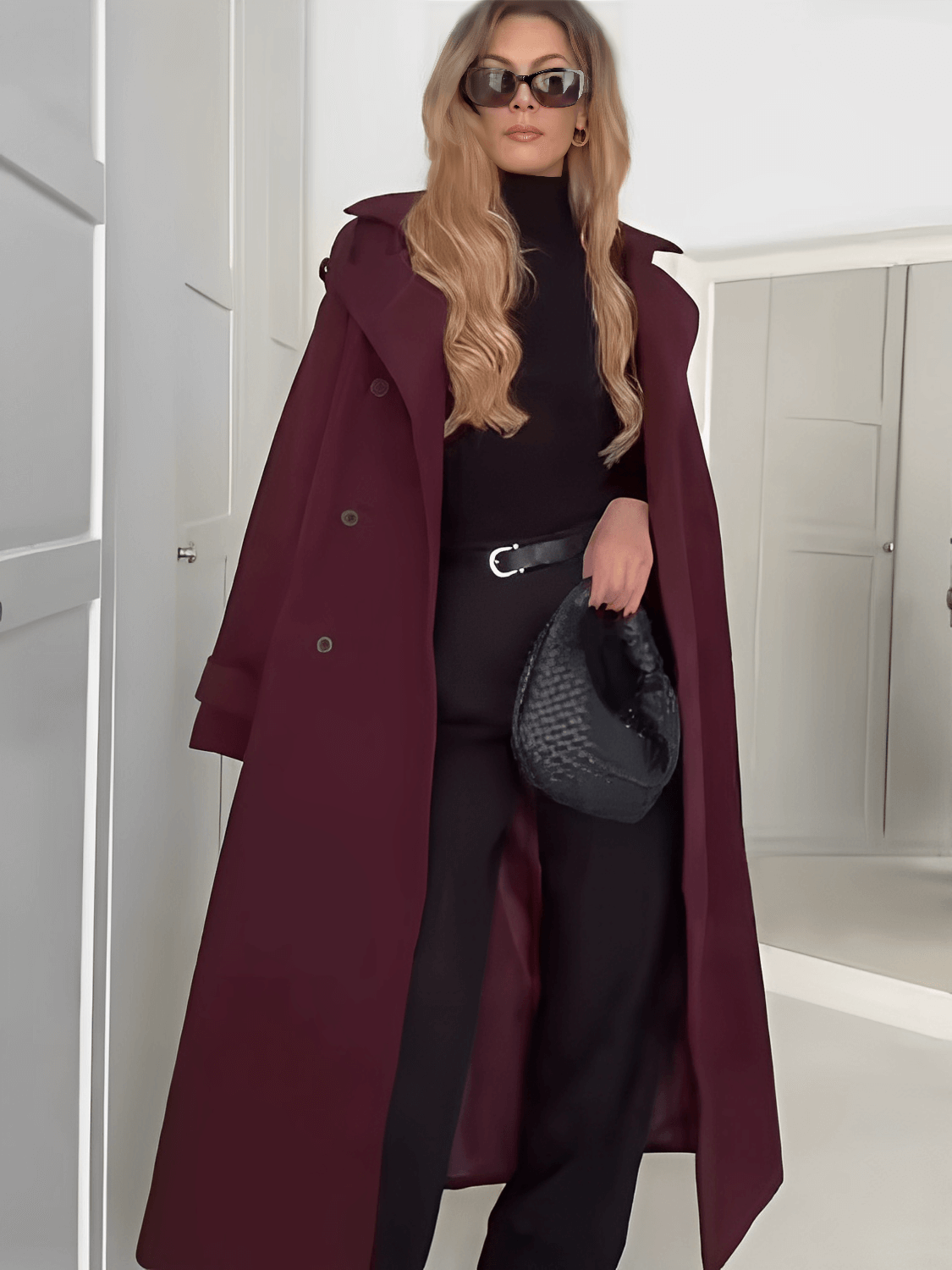 Leonarda | Sobretodo Largo de Lana Batida con Solapas Botones