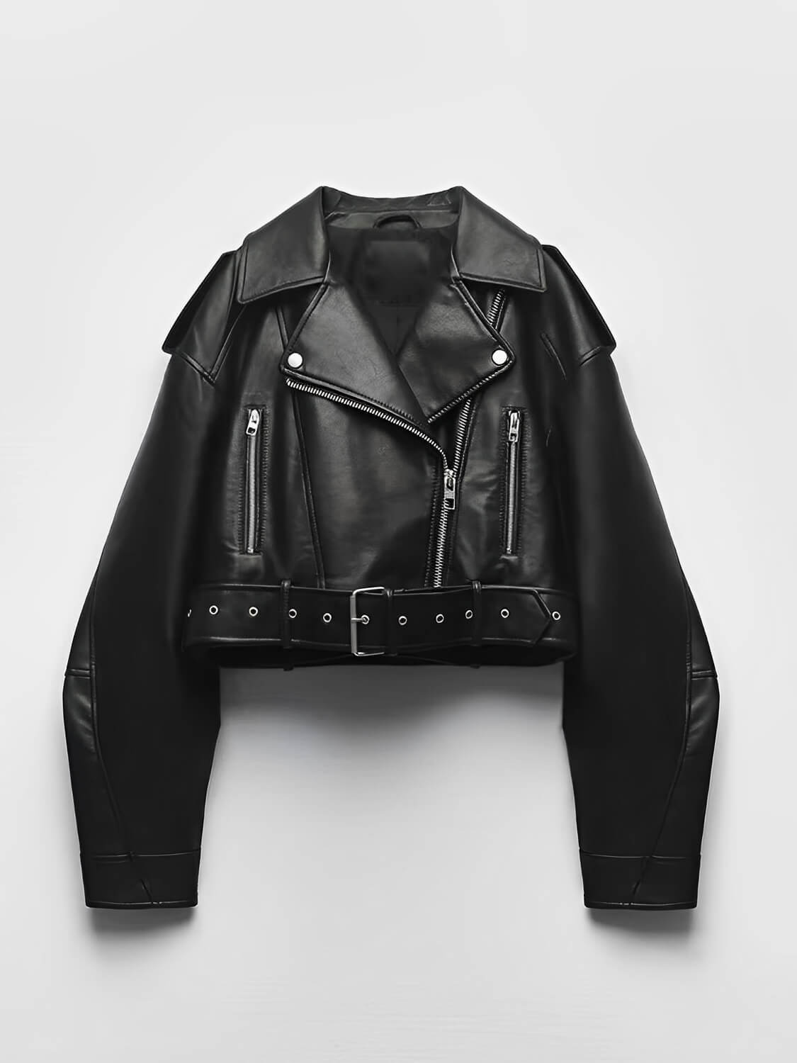 Carlota | Chaqueta corta de piel sintética con cremallera asimétrica
