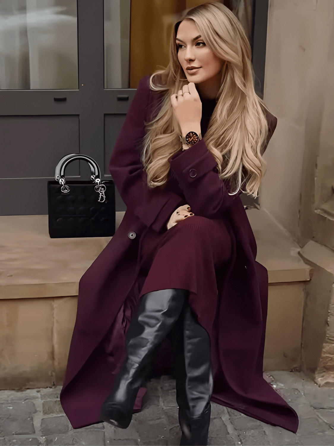 Leonarda | Sobretodo Largo de Lana Batida con Solapas Botones