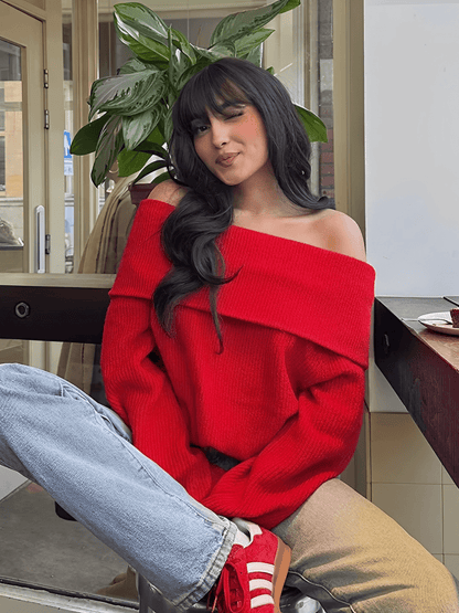 Alzira | Suéter Punto Grueso Ombros Descubiertos Amplio