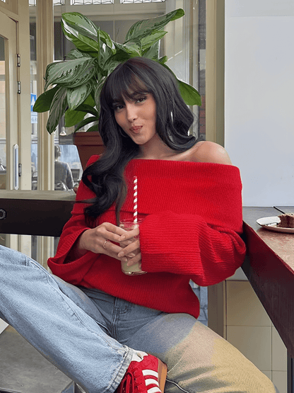 Alzira | Suéter Punto Grueso Ombros Descubiertos Amplio