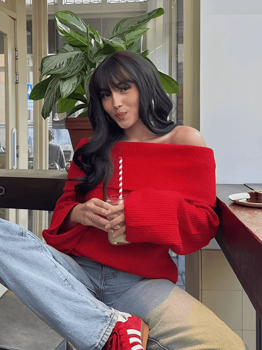 Alzira | Suéter Punto Grueso Ombros Descubiertos Amplio