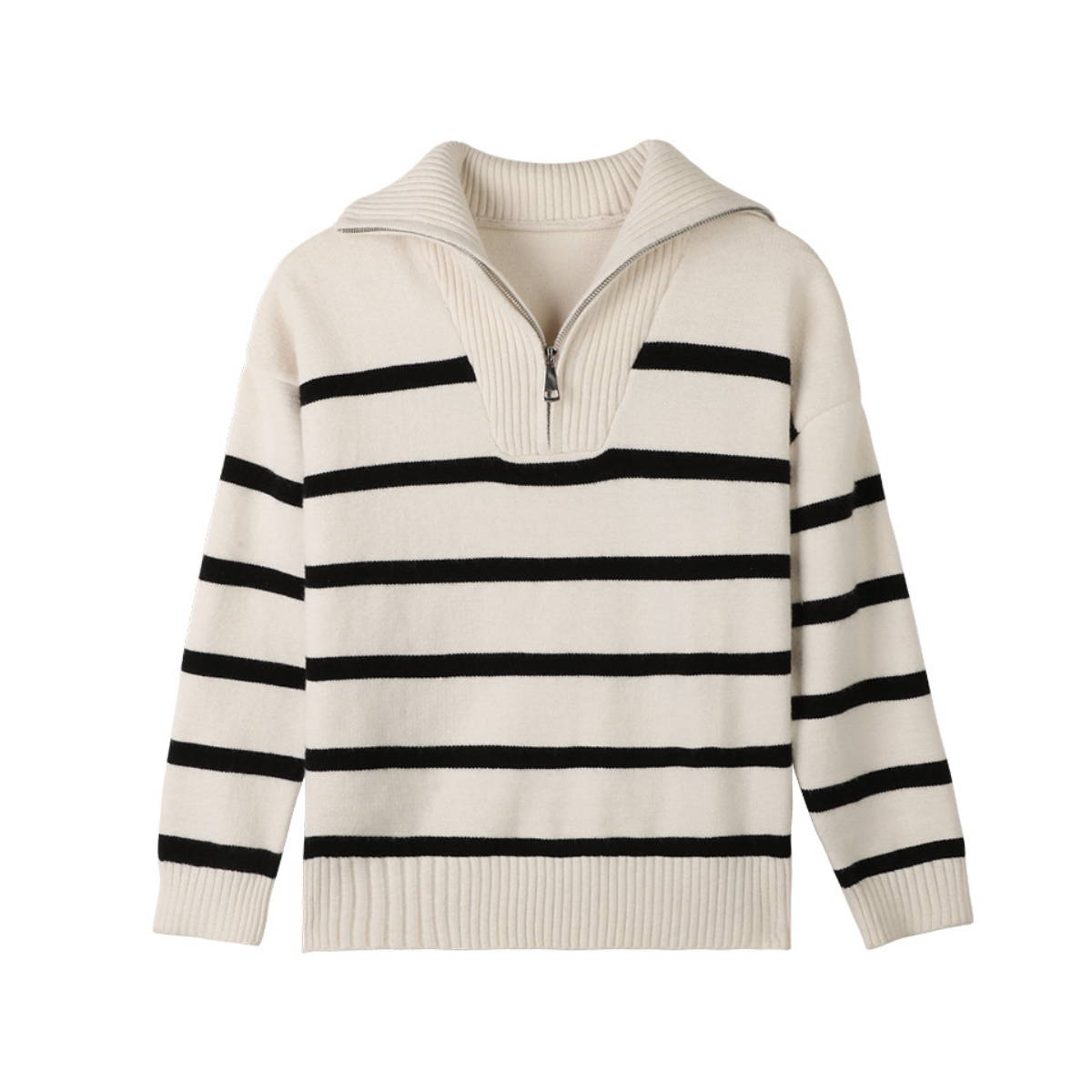 Martina | Suéter de Rayas con Cremallera y Cuello Alto
