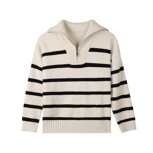 Martina | Suéter de Rayas con Cremallera y Cuello Alto